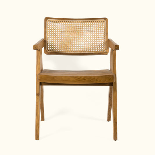 Teak chair with rattan back