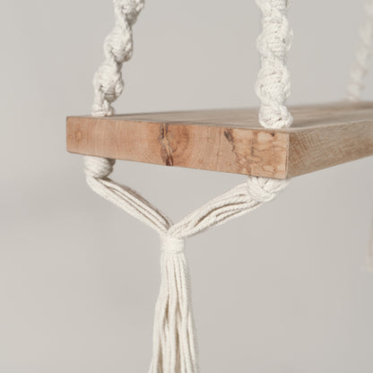 Handmade cotton swing with wooden seat